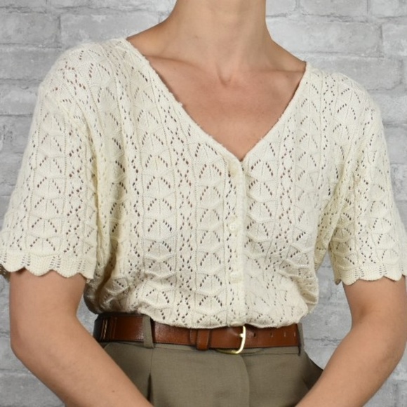 Sweaters - Vintage medium white knit cardigan womens sweater